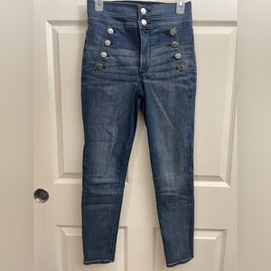Express High-Rise Blue Jeans with Button Accents